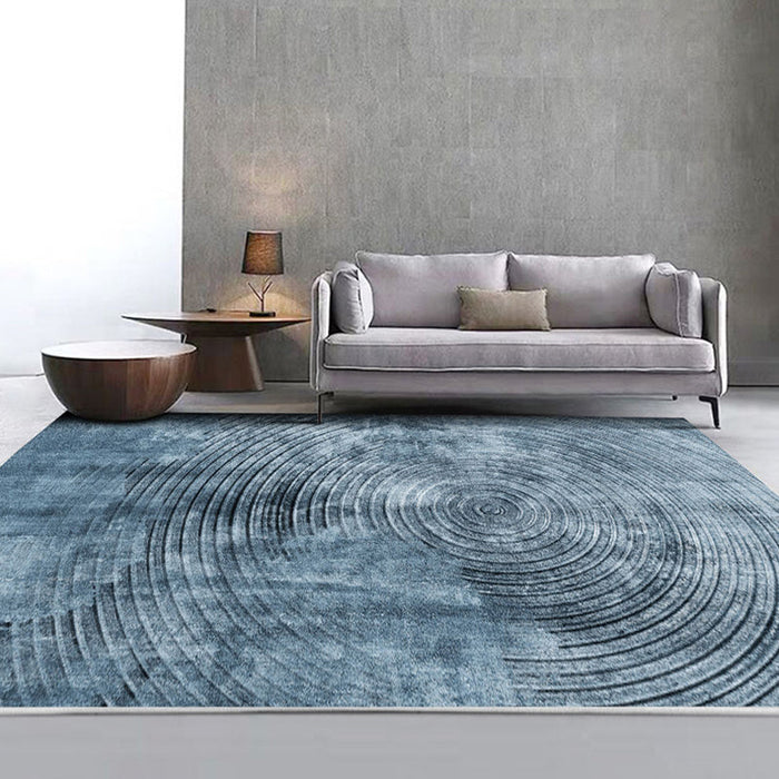 Blue Concentric Circles Pattern Area Rug Synthetics Industrial Rug Washable Anti-Slip Backing Rug for Decoration