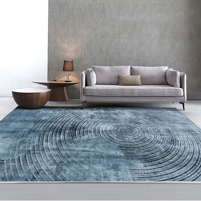 Blue Concentric Circles Pattern Area Rug Synthetics Industrial Rug Washable Anti-Slip Backing Rug for Decoration