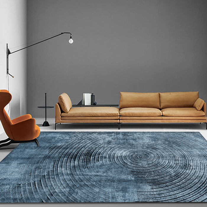 Blue Concentric Circles Pattern Area Rug Synthetics Industrial Rug Washable Anti-Slip Backing Rug for Decoration