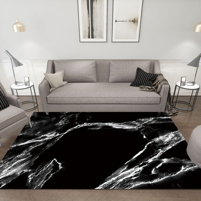 Casual Abstract Rug Black and White Modernist Area Rug Polyester Anti-Slip Pet Friendly Washable Rug for Living Room