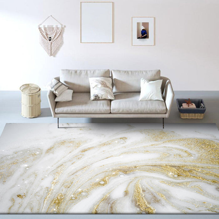 Unique Abstract Rug Gold Novelty Rug Polypropylene Pet Friendly Washable Non-Slip Area Rug for Home