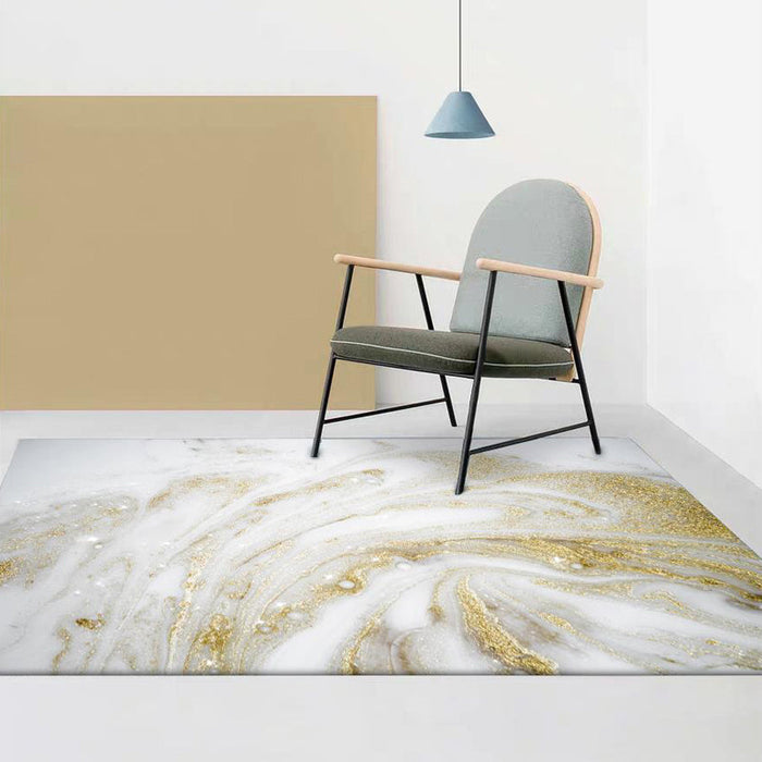 Unique Abstract Rug Gold Novelty Rug Polypropylene Pet Friendly Washable Non-Slip Area Rug for Home