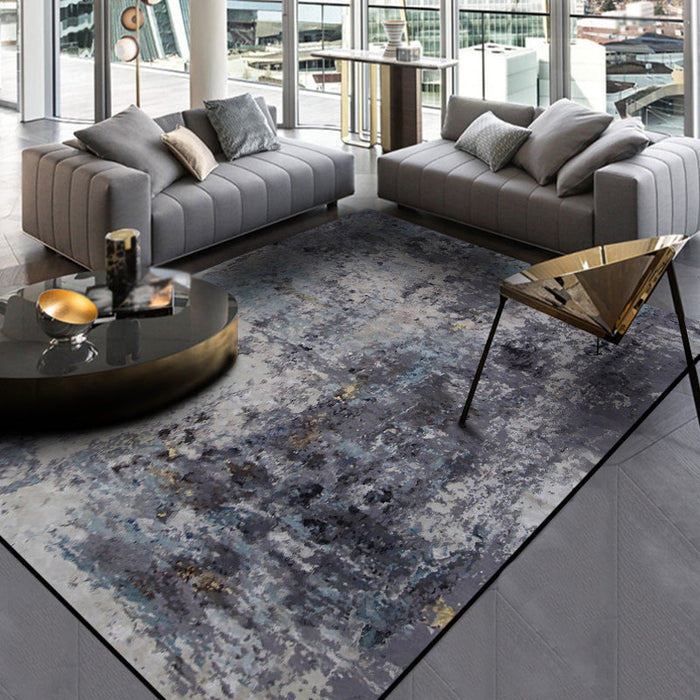 Industrial Living Room Area Rug Black Abstract Indoor Rug Polyester Anti-Slip Washable Pet Friendly Rug