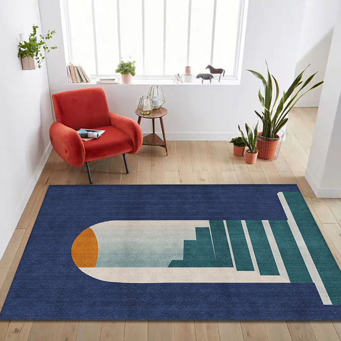 Blue Nordic Rug Polypropylene Door Pattern Rug Pet Friendly Washable Non-Slip Area Rug for Bedroom