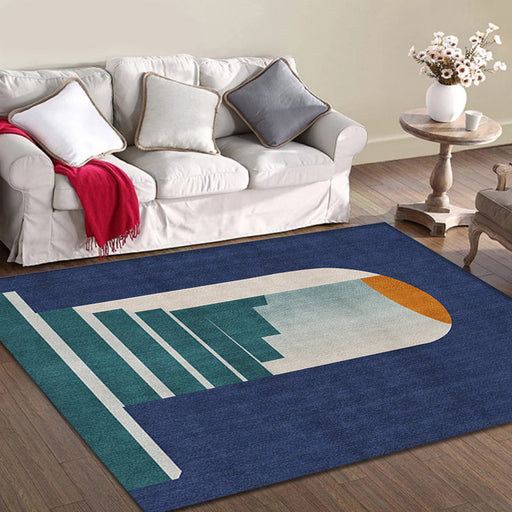 Blue Nordic Rug Polypropylene Door Pattern Rug Pet Friendly Washable Non-Slip Area Rug for Bedroom