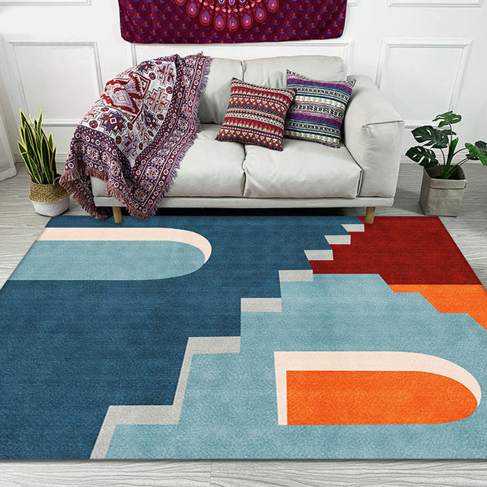 Blue Nordic Rug Polypropylene Door Pattern Rug Pet Friendly Washable Non-Slip Area Rug for Bedroom