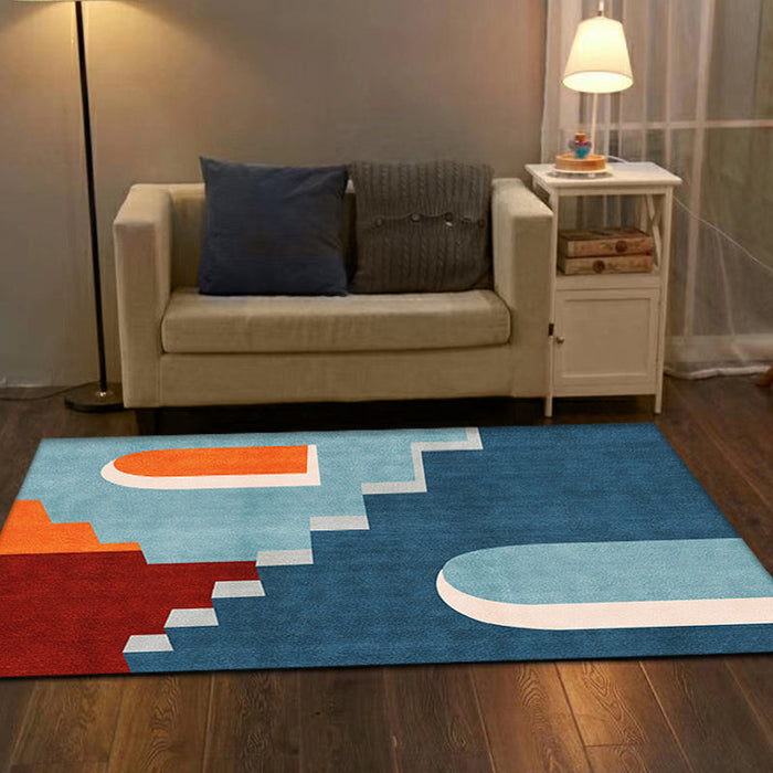 Blue Nordic Rug Polypropylene Door Pattern Rug Pet Friendly Washable Non-Slip Area Rug for Bedroom