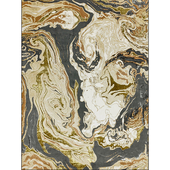 Gold Abstract Area Rug Polyester Contemporary Rug Washable Anti-Slip Backing Rug for Decoration