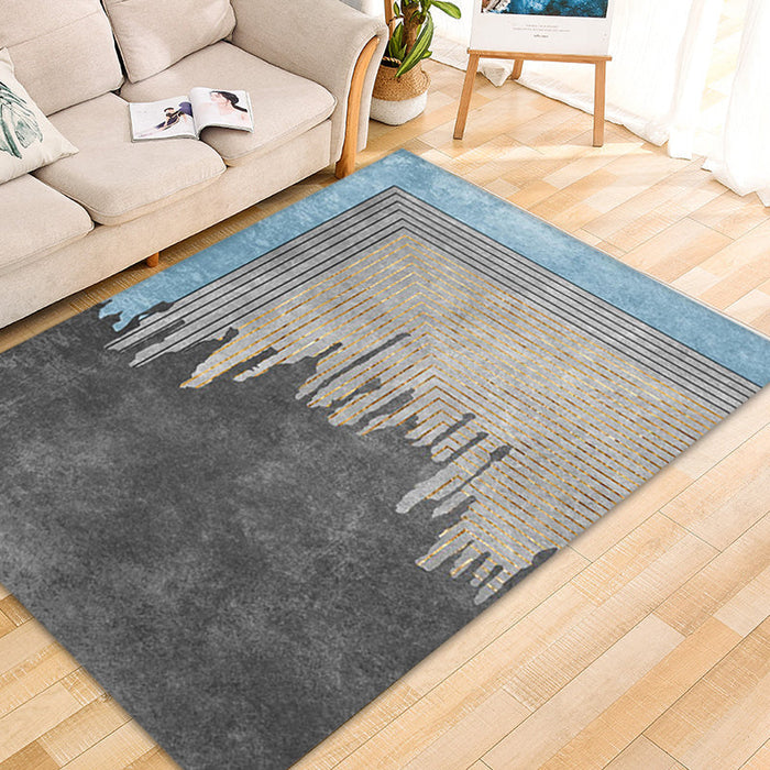 Grey Geometrical Pattern Area Rug with Stripe Synthetics Modernist Rug Washable Anti-Slip Backing Rug for Parlor