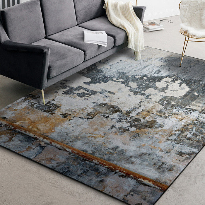 Dark Grey Industrial Rug Polyester Abstract Pattern Rug Pet Friendly Anti-Slip Washable Area Rug for Living Room