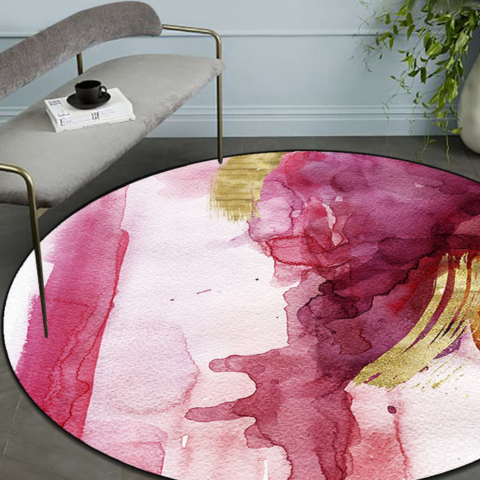 Modernist Study Rug Pink Watercolor Pattern Rug Polyester Washable Non-Slip Pet Friendly Area Rug