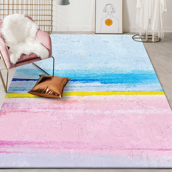 Modernist Parlour Rug Blue and Pink Abstract Rug Polyester Washable Non-Slip Pet Friendly Area Rug