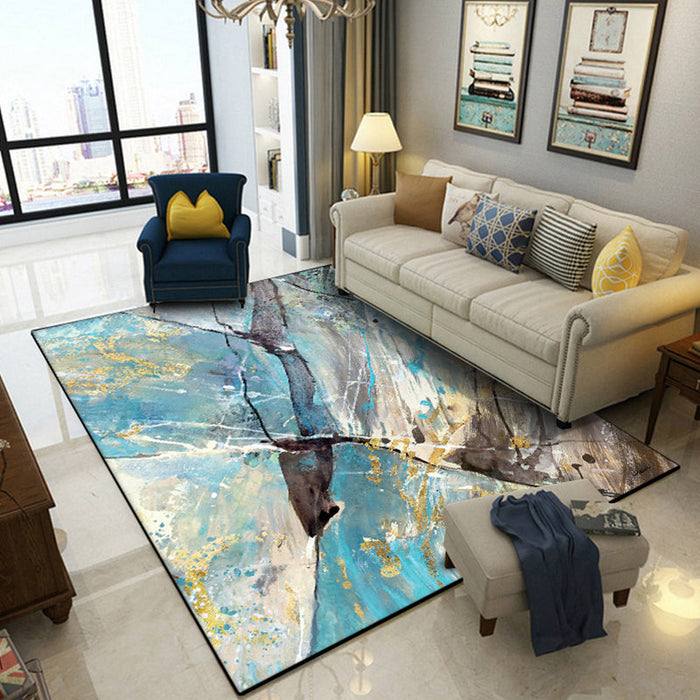 Aesthetic Abstract Watercolor Pattern Rug Blue Simplicity Rug Polyester Washable Non-Slip Pet Friendly Area Rug for Parlour