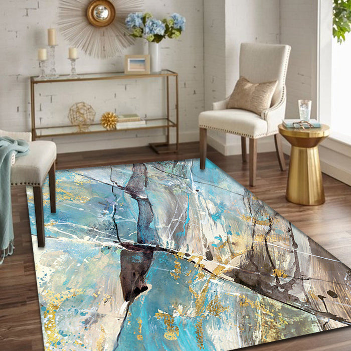 Aesthetic Abstract Watercolor Pattern Rug Blue Simplicity Rug Polyester Washable Non-Slip Pet Friendly Area Rug for Parlour