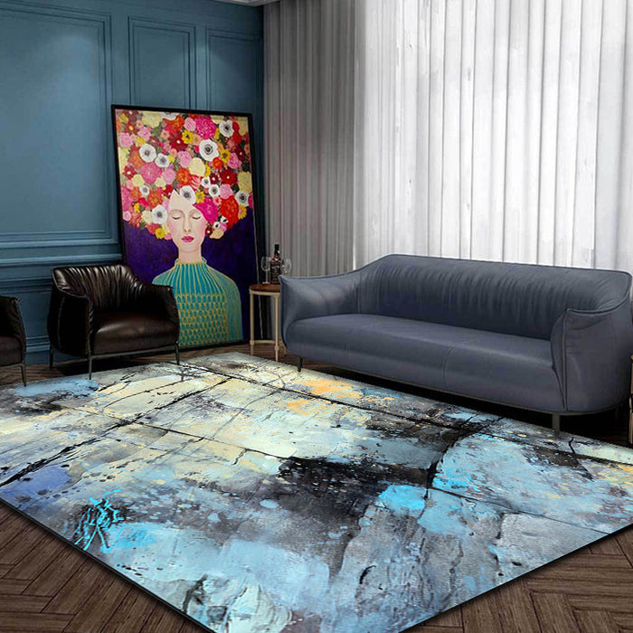 Aesthetic Abstract Watercolor Pattern Rug Blue Simplicity Rug Polyester Washable Non-Slip Pet Friendly Area Rug for Parlour