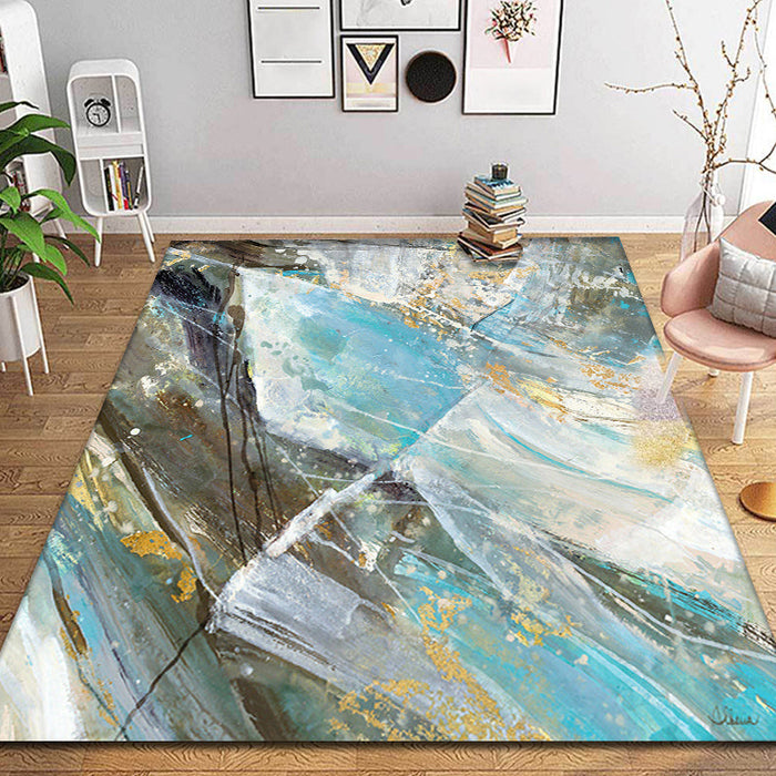 Aesthetic Abstract Watercolor Pattern Rug Blue Simplicity Rug Polyester Washable Non-Slip Pet Friendly Area Rug for Parlour