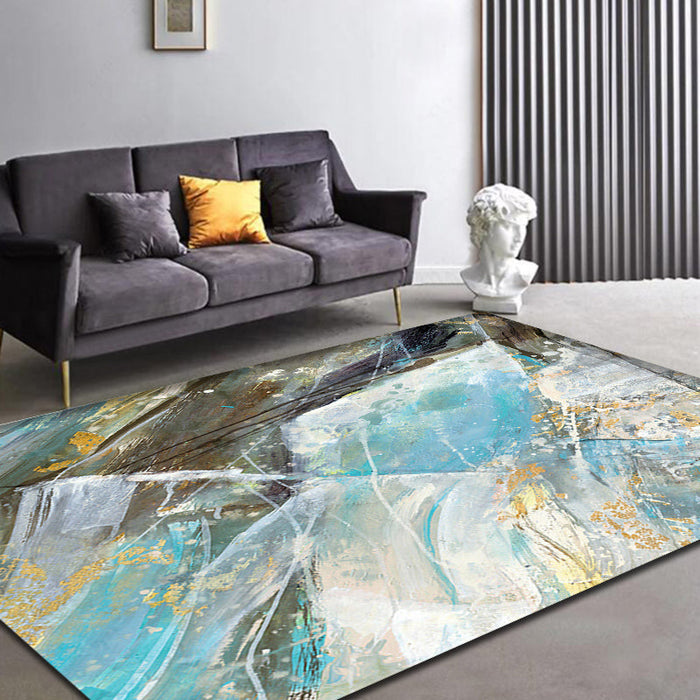 Aesthetic Abstract Watercolor Pattern Rug Blue Simplicity Rug Polyester Washable Non-Slip Pet Friendly Area Rug for Parlour