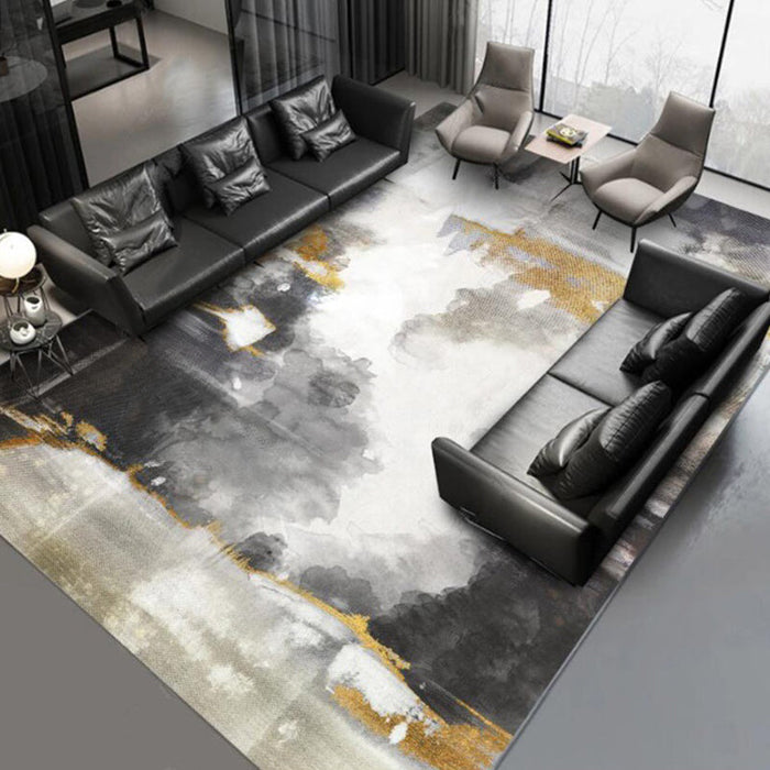 Funky Abstract Watercolor Pattern Rug Black Simplicity Rug Polyester Washable Non-Slip Pet Friendly Area Rug for Parlour