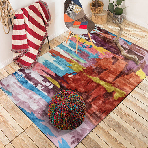 Unique Abstract Area Rug Multi Color Contemporary Rug Polyester Washable Non-Slip Pet Friendly Area Carpet for Parlour