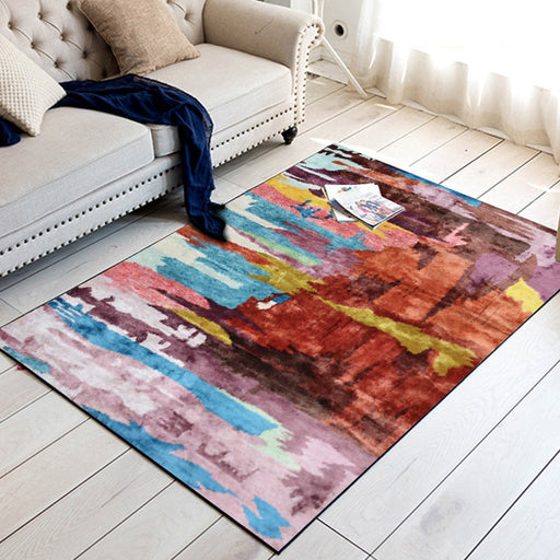 Unique Abstract Area Rug Multi Color Contemporary Rug Polyester Washable Non-Slip Pet Friendly Area Carpet for Parlour