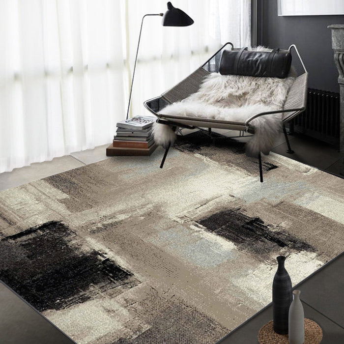 Brown Study Rug Industrial Abstract Rug Polyester Machine Washable Non-Slip Backing Area Rug