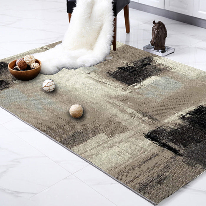 Brown Study Rug Industrial Abstract Rug Polyester Machine Washable Non-Slip Backing Area Rug