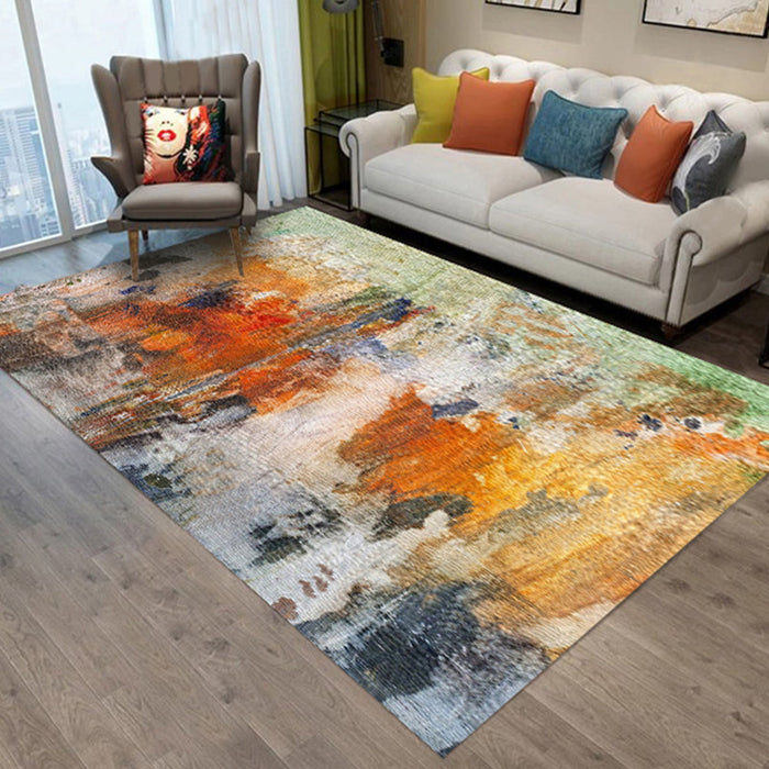 Multi-Color Sitting Room Rug Industrial Abstract Rug Polyester Machine Washable Non-Slip Backing Area Rug