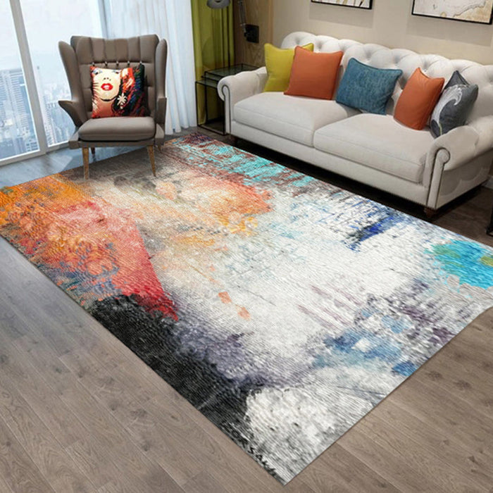 Multi-Color Sitting Room Rug Industrial Abstract Rug Polyester Machine Washable Non-Slip Backing Area Rug