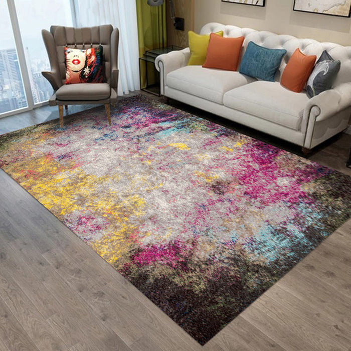 Multi-Color Sitting Room Rug Industrial Abstract Rug Polyester Machine Washable Non-Slip Backing Area Rug