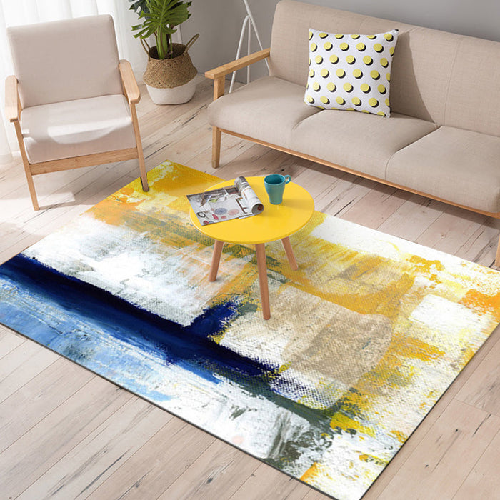 Simplicity Parlour Rug Brushstroke Pattern Rug Polyester Machine Washable Non-Slip Backing Pet Friendly Area Rug