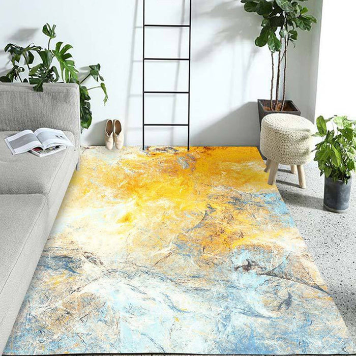 Contemporary Parlour Rug Blue Watercolor Pattern Rug Polyester Machine Washable Non-Slip Pet Friendly Area Rug