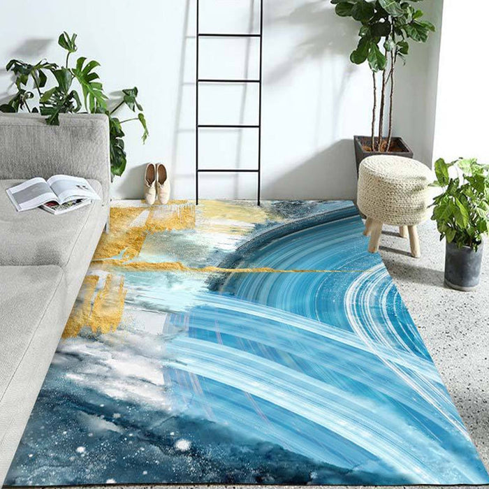 Contemporary Parlour Rug Blue Watercolor Pattern Rug Polyester Machine Washable Non-Slip Pet Friendly Area Rug