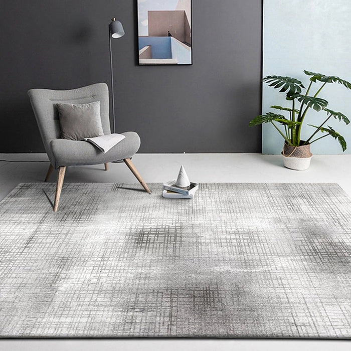 Industrial Abstract Area Rug Silver Grey Polyester Carpet Anti-Slip Pet Friendly Washable Rug for Living Room