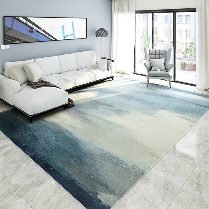 Modernist Parlour Area Rug Grey and Blue Abstract Rug Polyester Machine Non-Slip Backing Area Carpet