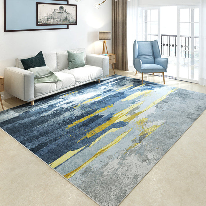 Modernist Parlour Area Rug Grey and Blue Abstract Rug Polyester Machine Non-Slip Backing Area Carpet