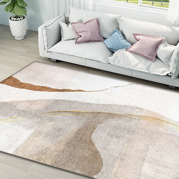 Brown Parlour Rug Simplicity Abstract Rug Polyester Machine Washable Non-Slip Backing Area Rug