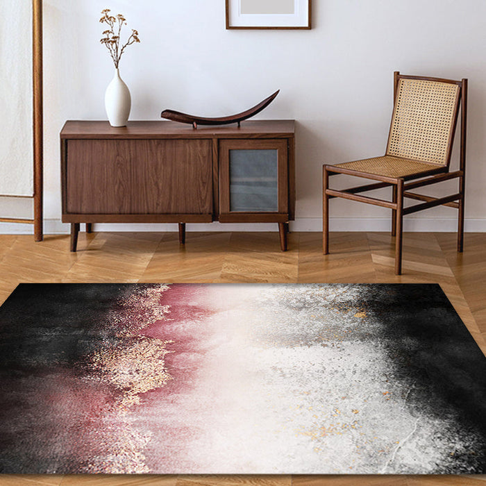 Modern Living Room Rug Black and Pink Abstract Rug Polyester Machine Washable Non-Slip Backing Pet Friendly Area Rug