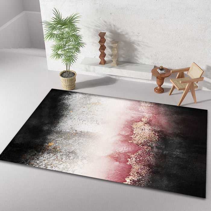 Modern Living Room Rug Black and Pink Abstract Rug Polyester Machine Washable Non-Slip Backing Pet Friendly Area Rug