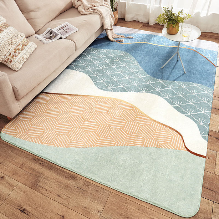 Trendy Color Block Area Rug Soft Novelty Rug Synthetics Washable Non-Slip Backing Carpet for Home