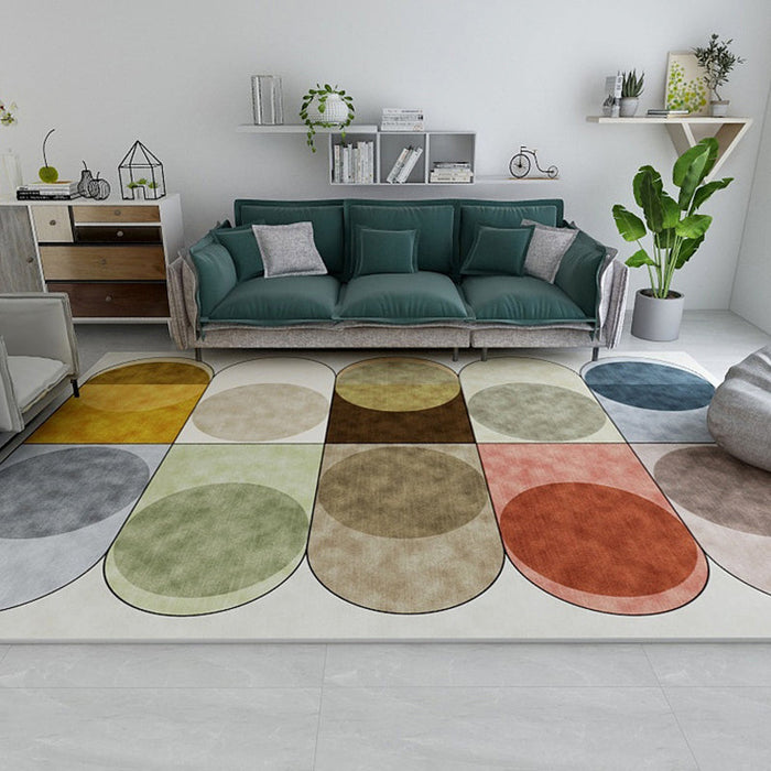 Stylish Bold Area Rug Multicolored Circle Patterned Rug Machine Washable Carpet for Bedroom