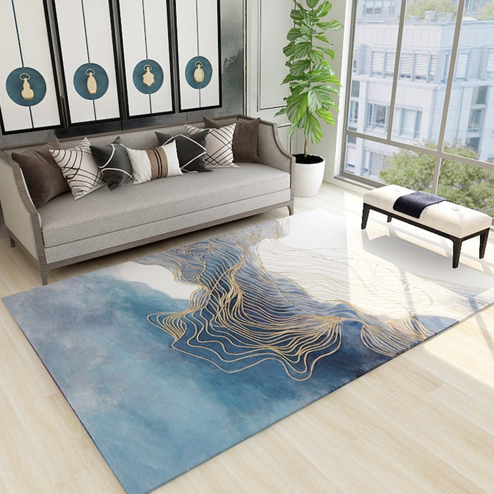 Trendy Flowing Swirls Rug Dark Color Synthetics Carpet Easy Care Anti-Slip Area Rug for Living Room