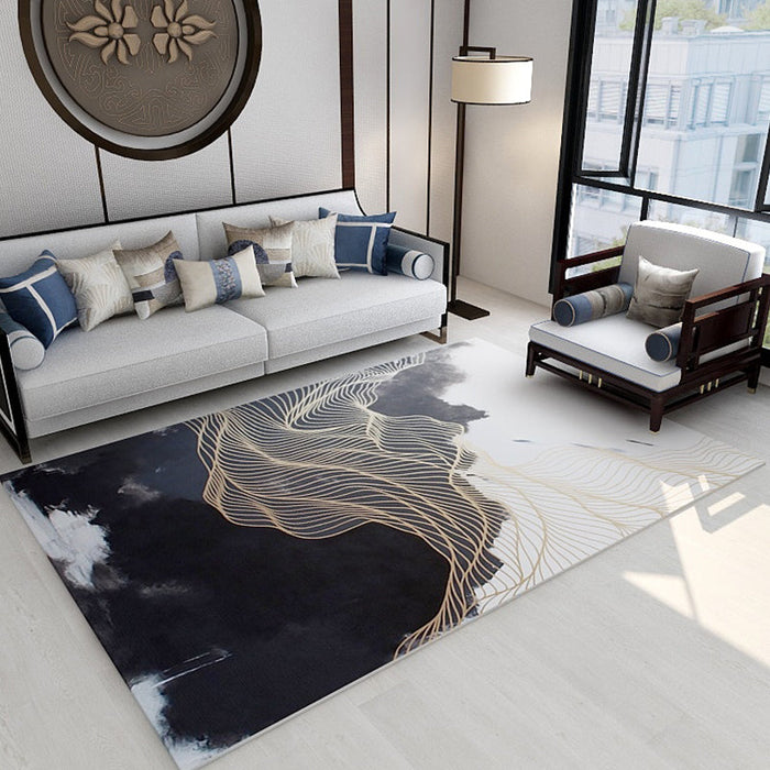 Trendy Flowing Swirls Rug Dark Color Synthetics Carpet Easy Care Anti-Slip Area Rug for Living Room