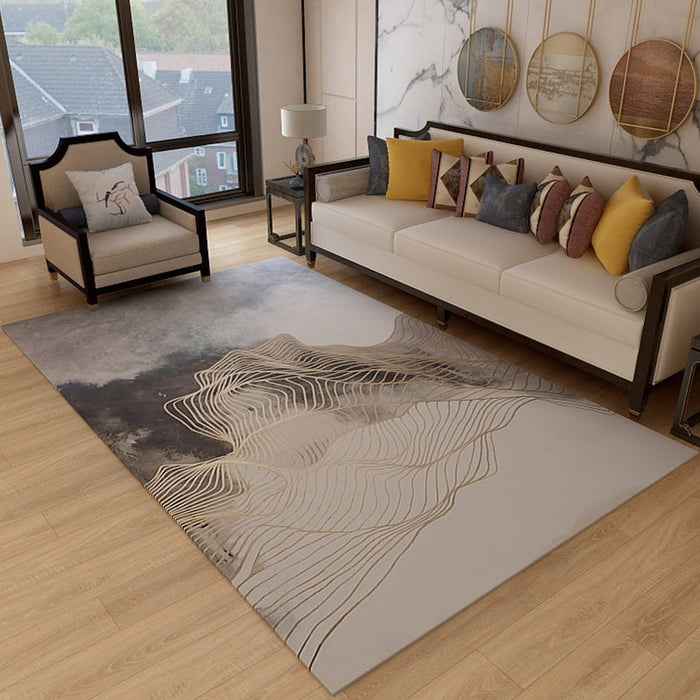 Trendy Flowing Swirls Rug Dark Color Synthetics Carpet Easy Care Anti-Slip Area Rug for Living Room