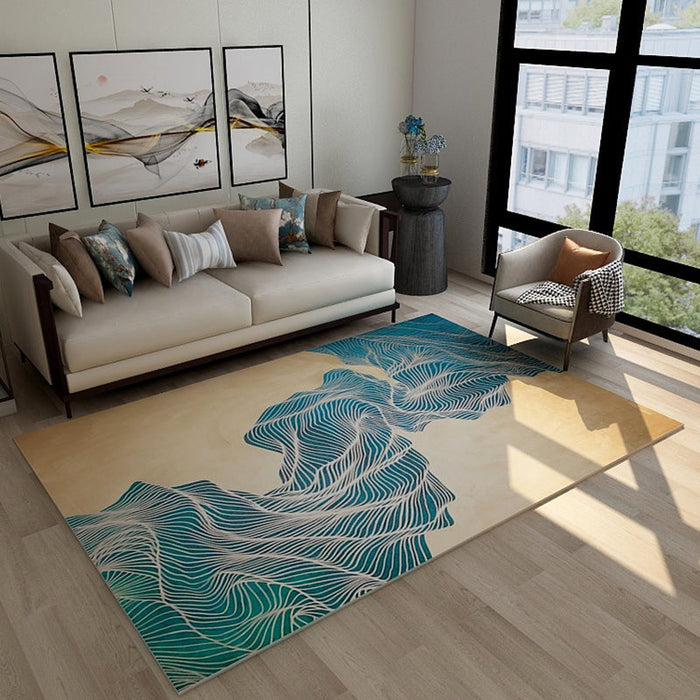 Trendy Flowing Swirls Rug Dark Color Synthetics Carpet Easy Care Anti-Slip Area Rug for Living Room