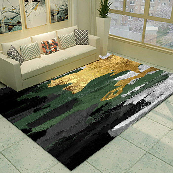 Cyberpunk Living Room Rug Multi Color Abstract Foil Flows Carpet Polyester Machine Washable Area Rug