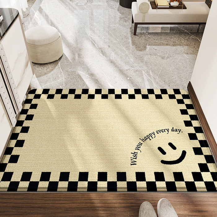 Feblilac Chinese Style Black Plaid and Smiley Face Polyester Door Mat