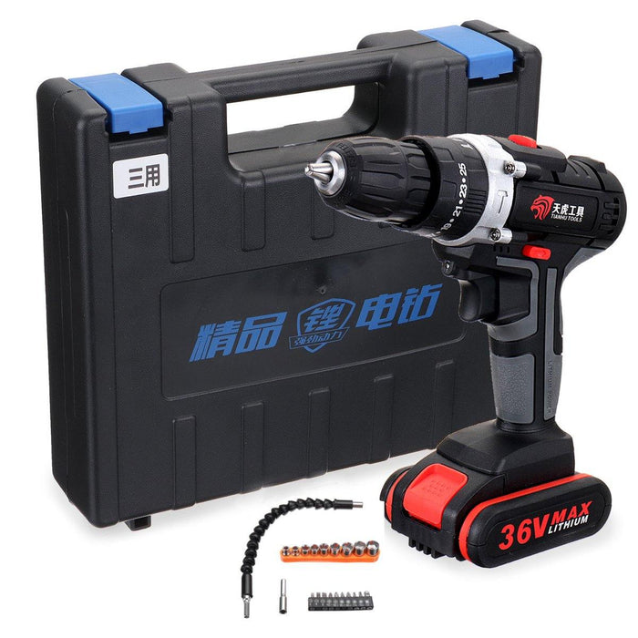 36V Electric Cordless Drill 28NM Brushless Screwdriver With LED Rechargeable Battery (Two Batteries)