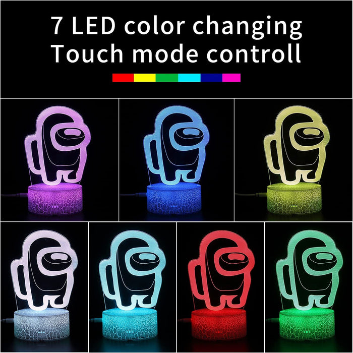 3D Illusion Table Lamp, 7 Colors Illusion Night Light among Us Game Table Lamp，Usb Powered 7 Color Lamp with Touch Switch Children Gift Bedroom Decoration