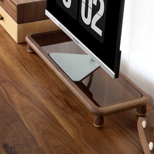 Black Walnut Solid Wood Glass Laptop Desktop Riser