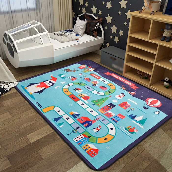 Cartoon Railway Area Rug Multi Color Polypropylene Carpet Pet Friendly Anti-Slip Rug for Kids